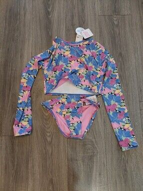 Nwt Roxy Girls Floral Rashguard Set - Blue, Pink, Yellow Size 16 Swim